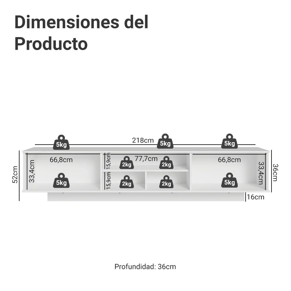 Rack Flotante para TV hasta 80 Pulgadas 218 cm 2 Puertas Blanco/Marrón Glamy Madesa - Image 2