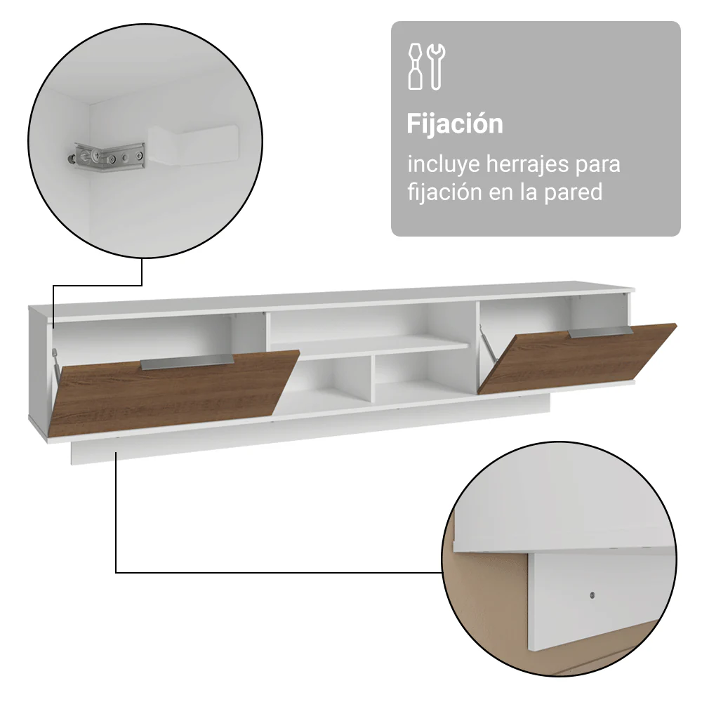 Rack Flotante para TV hasta 80 Pulgadas 218 cm 2 Puertas Blanco/Marrón Stella Madesa - Image 10