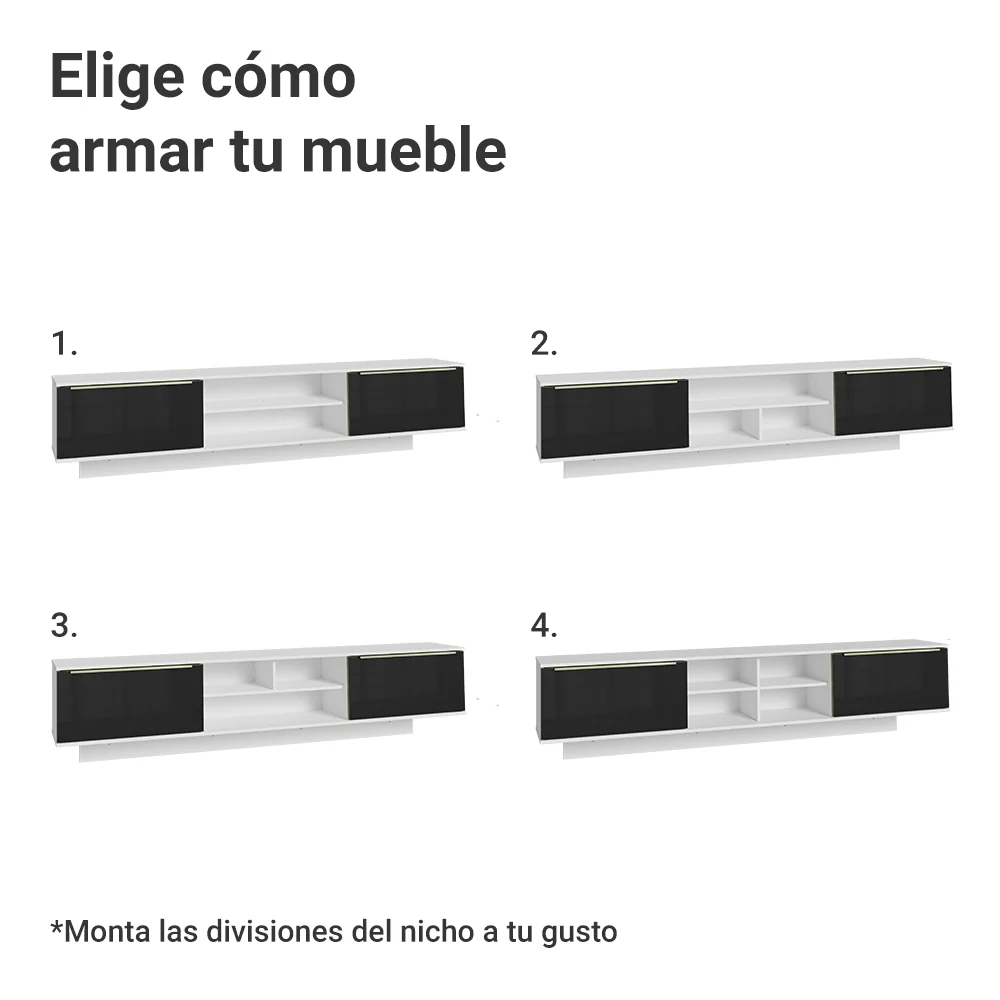 Rack Flotante para TV hasta 80 Pulgadas 218 cm 2 Puertas Blanco/Negro Lux Madesa - Image 6