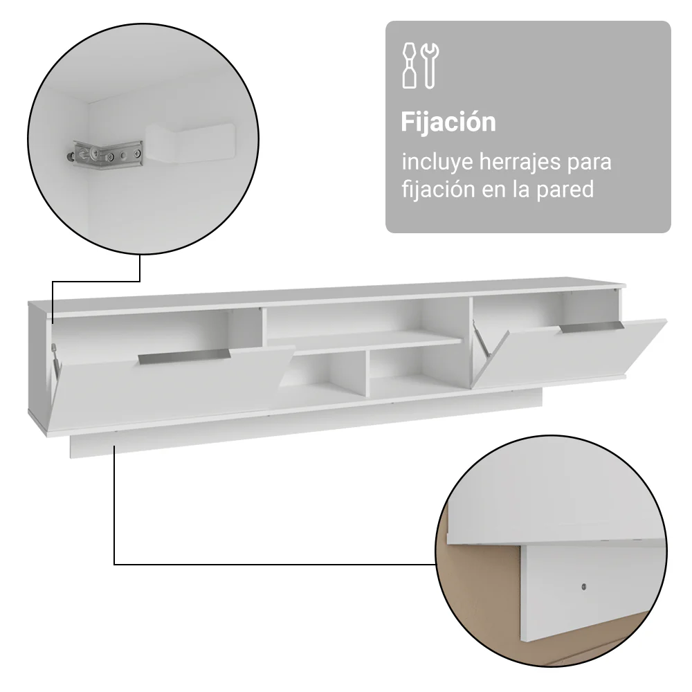 Rack Flotante para TV hasta 80 Pulgadas 218 cm 2 Puertas Blanco Stella Madesa - Image 10