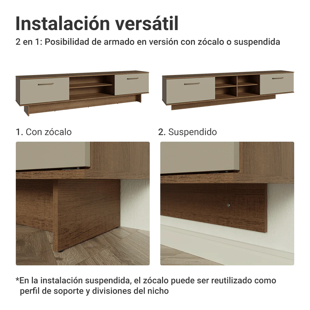 Rack Flotante para TV hasta 80 Pulgadas 218 cm 2 Puertas Marrón/Crema Agata Madesa - Image 9