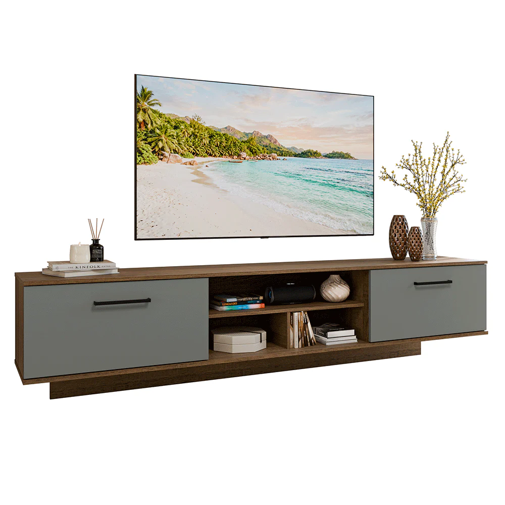 Rack Flotante para TV hasta 80 Pulgadas 218 cm 2 Puertas Marrón/Gris Agata Madesa - Image 3