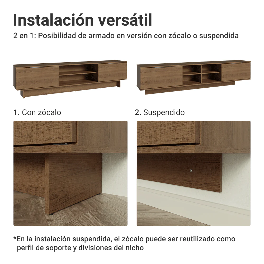 Rack Flotante para TV hasta 80 Pulgadas 218 cm 2 Puertas Marrón Stella Madesa - Image 9