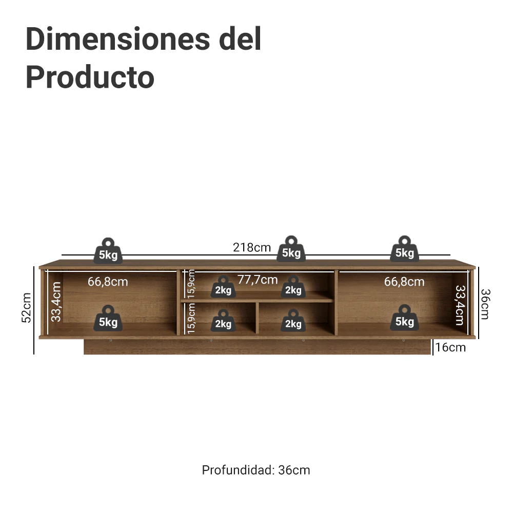 Rack Flotante para TV hasta 80 Pulgadas 218 cm 2 Puertas Marrón/Verde Vik Madesa - Image 2