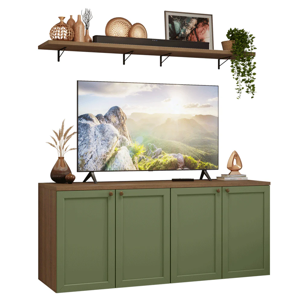 Rack hasta 70 pulgadas + repisas de 160cm, Marrón/Verde Vik 05 - Image 3