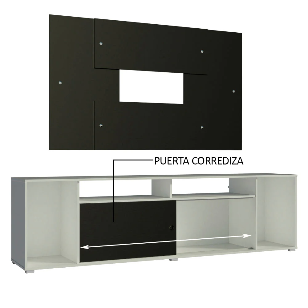 Rack Madesa Cancun con Panel para TV hasta 58 Pulgadas Blanco/Negro - Image 6