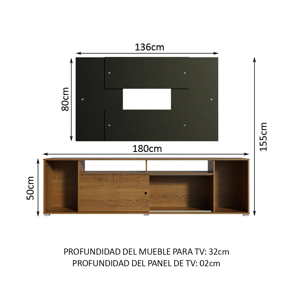 Rack Madesa Cancun con Panel para TV hasta 58 Pulgadas Marrón/Negro - Image 2