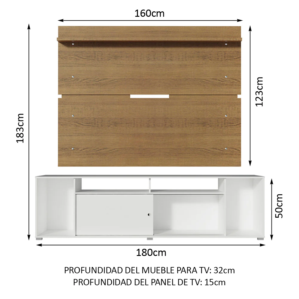 Rack Madesa Cancun con Panel para TV hasta 65 Pulgadas Blanco/Marrón - Image 2