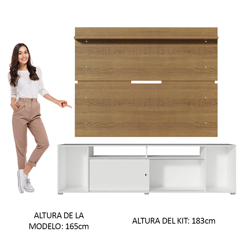 Rack Madesa Cancun con Panel para TV hasta 65 Pulgadas Blanco/Marrón - Image 4