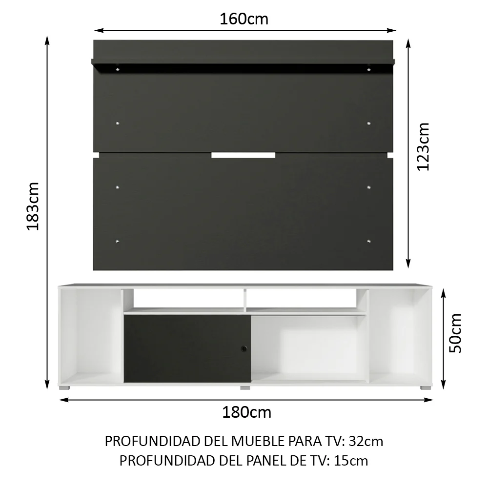 Rack Madesa Cancun con Panel para TV hasta 65 Pulgadas Blanco/Negro - Image 2