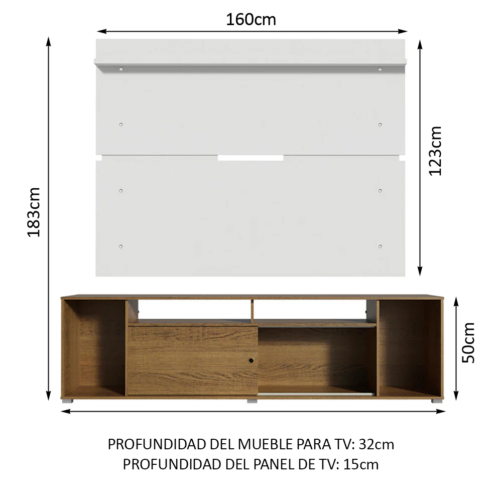 Rack Madesa Cancun con Panel para TV hasta 65 Pulgadas Marrón/Blanco - Image 2