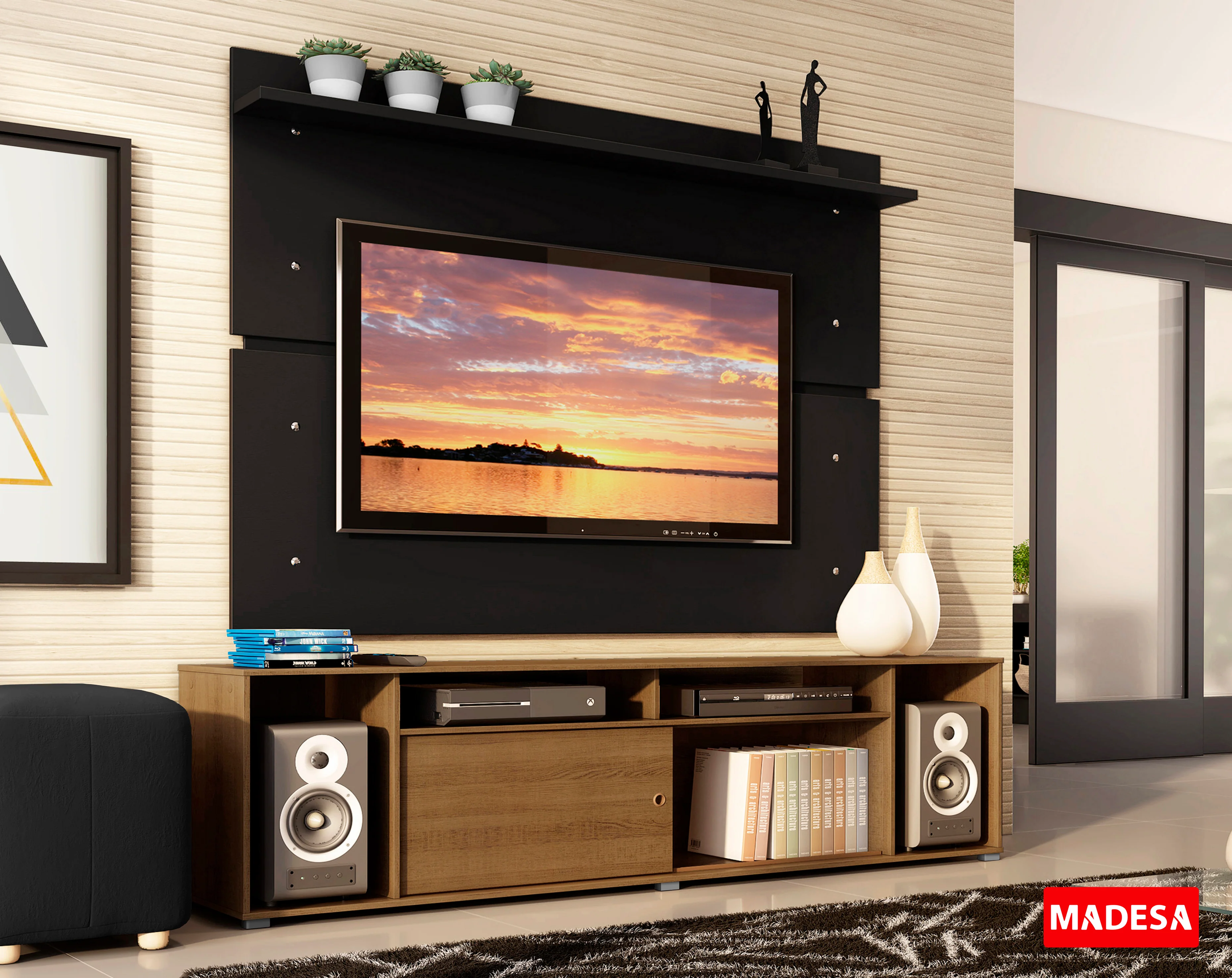 Rack Madesa Cancun con Panel para TV hasta 65 Pulgadas Marrón/Negro - Image 10
