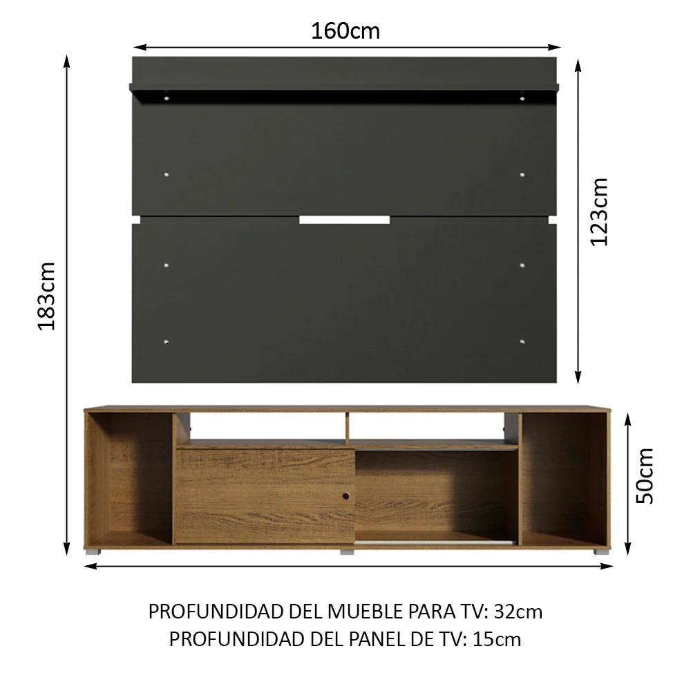 Rack Madesa Cancun con Panel para TV hasta 65 Pulgadas Marrón/Negro - Image 2