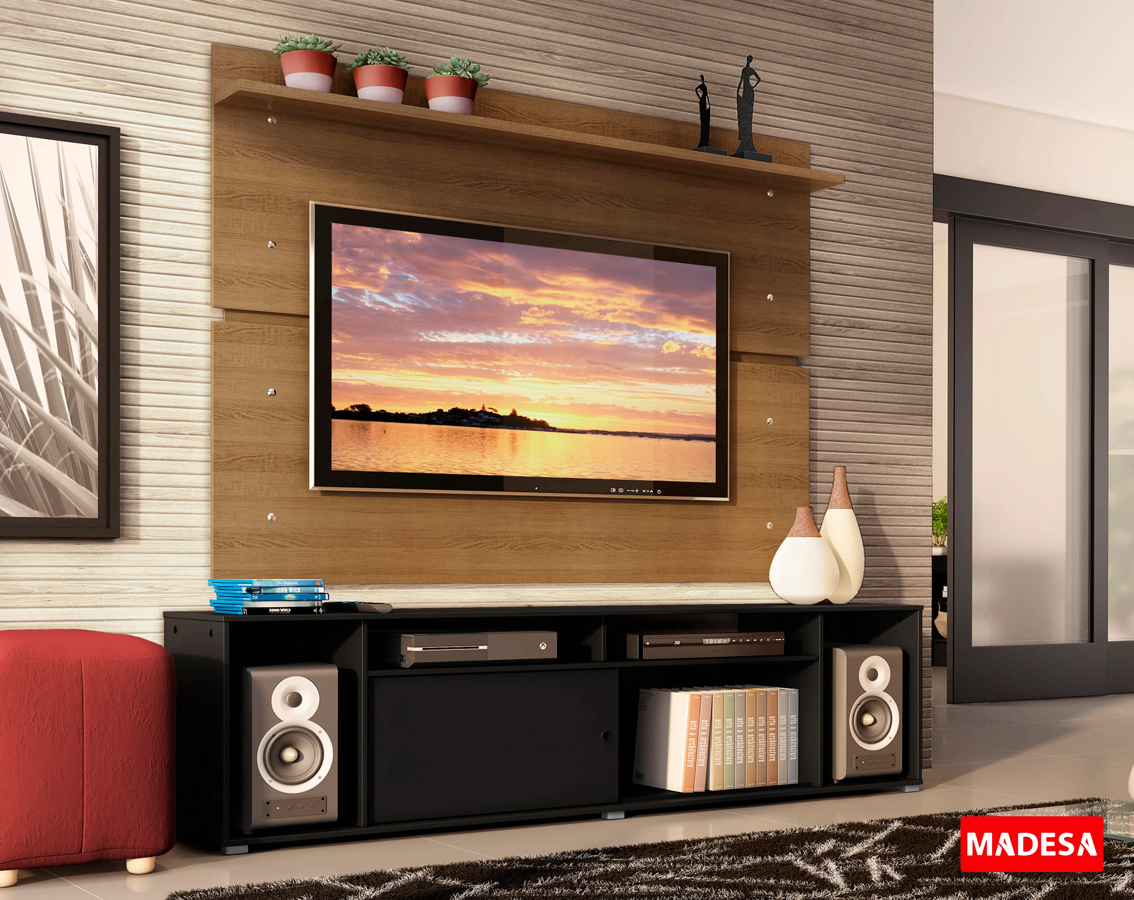 Rack Madesa Cancun con Panel para TV hasta 65 Pulgadas Negro/Marrón - Image 10