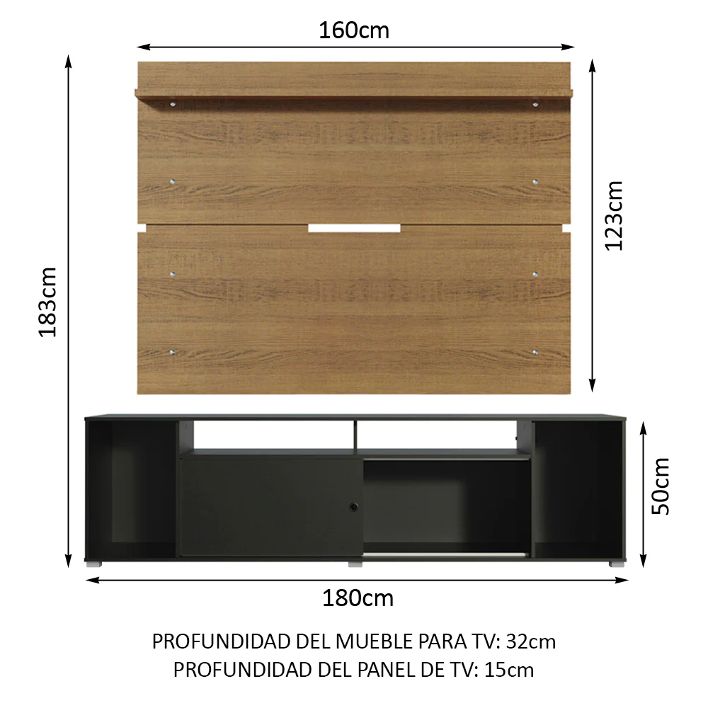 Rack Madesa Cancun con Panel para TV hasta 65 Pulgadas Negro/Marrón - Image 2