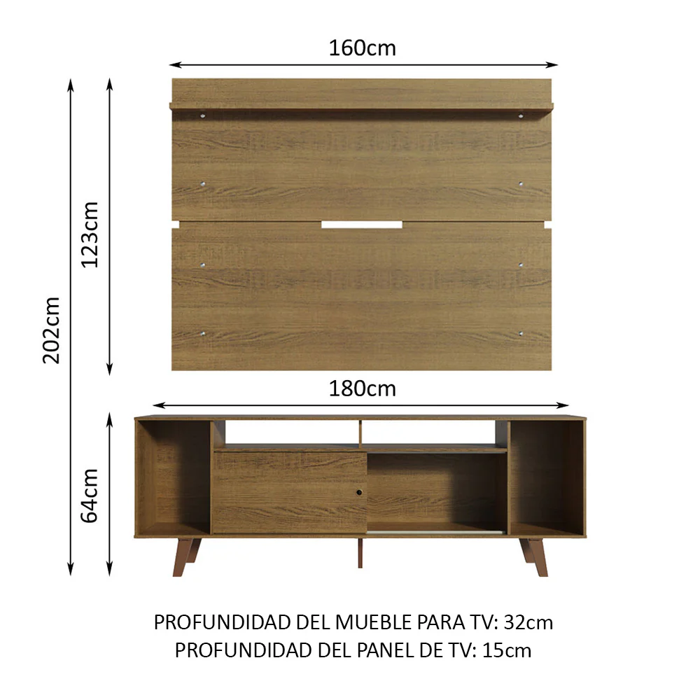 Rack Madesa Cancun con Patas y Panel para TV hasta 65 Pulgadas Marrón - Image 2