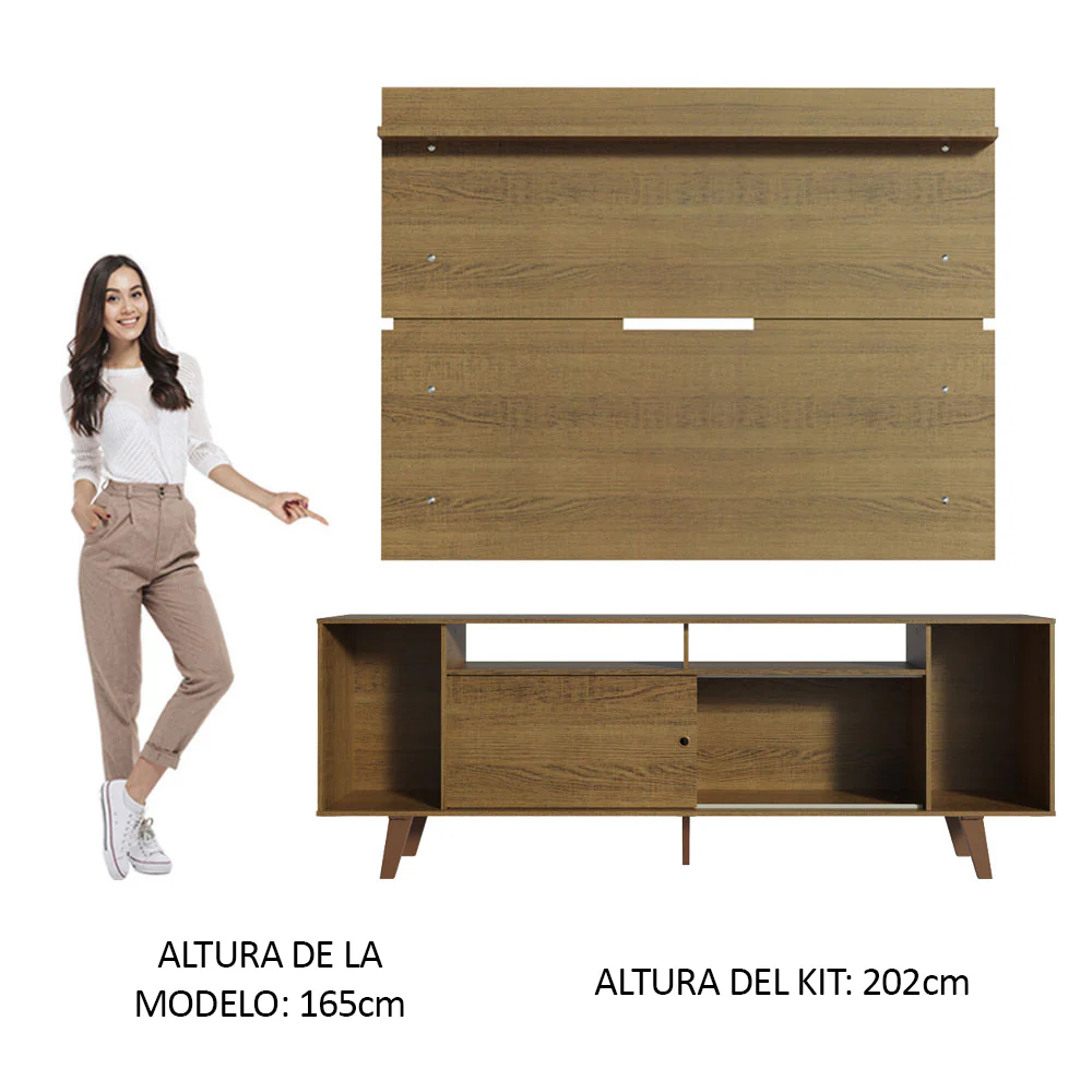 Rack Madesa Cancun con Patas y Panel para TV hasta 65 Pulgadas Marrón - Image 4