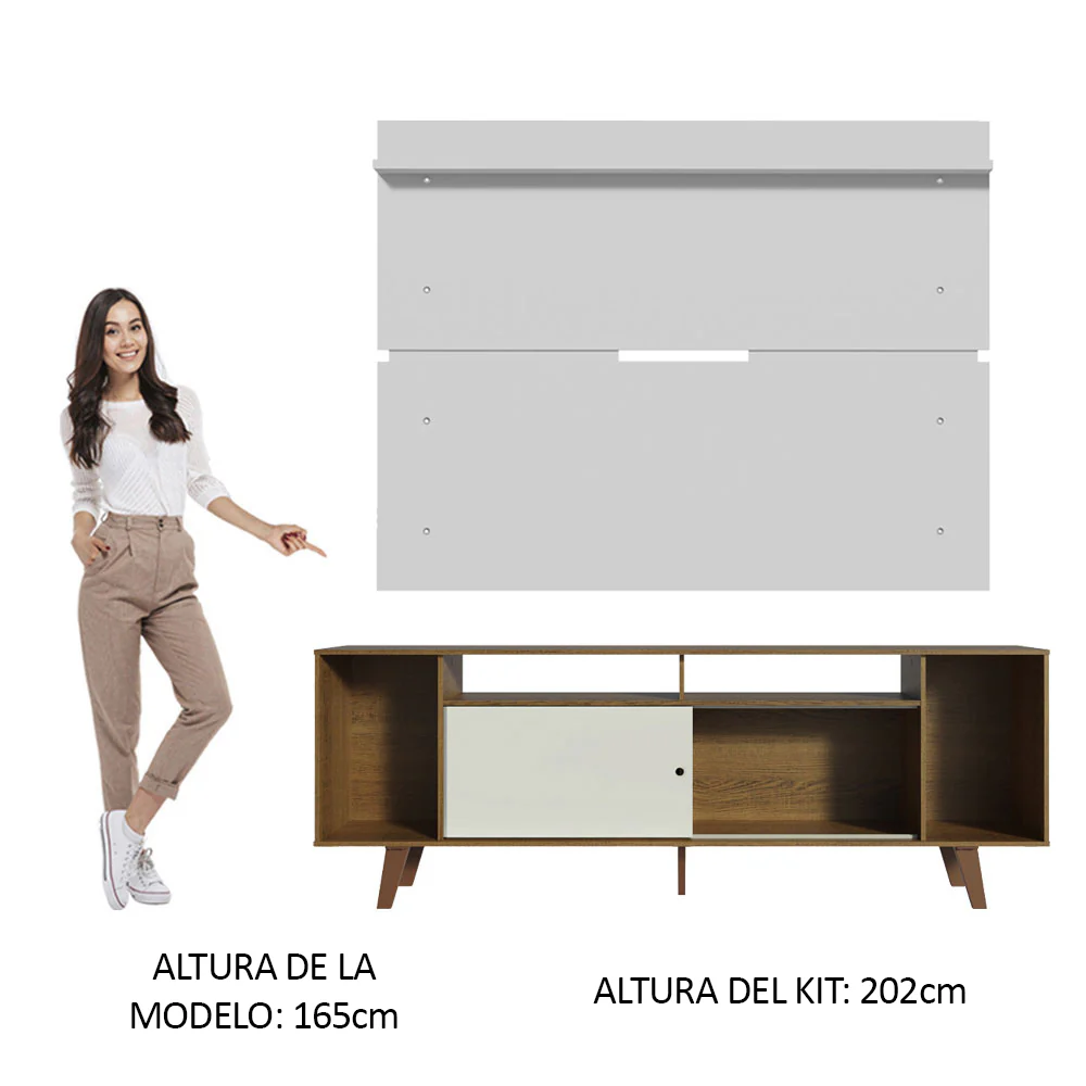 Rack Madesa Cancun con Patas y Panel para TV hasta 65 Pulgadas Marrón/Blanco - Image 4