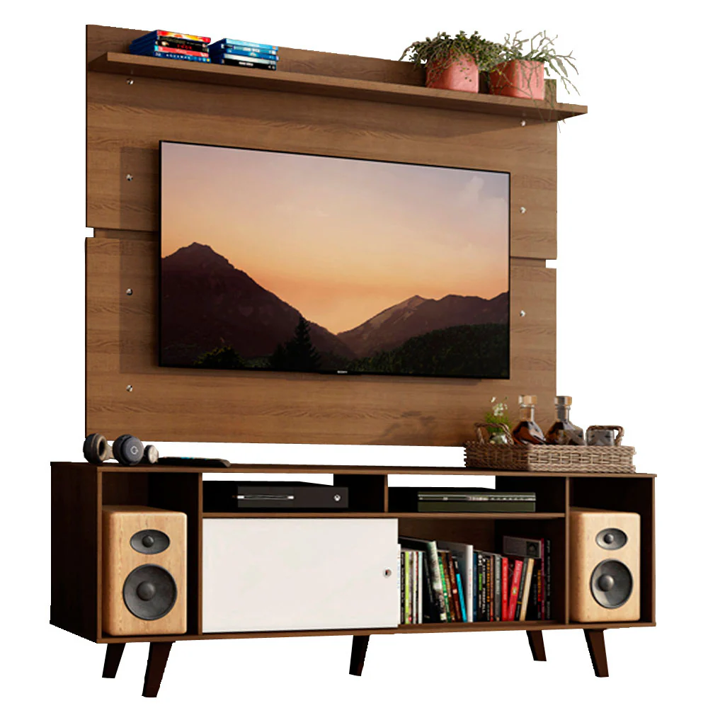 Rack Madesa Cancun con Patas y Panel para TV hasta 65 Pulgadas Marrón/Blanco - Image 3