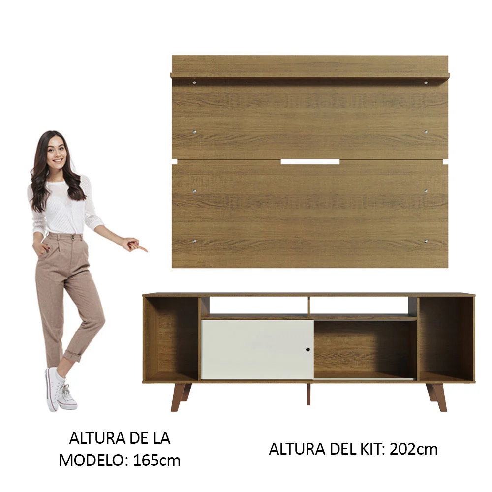 Rack Madesa Cancun con Patas y Panel para TV hasta 65 Pulgadas Marrón/Blanco - Image 4