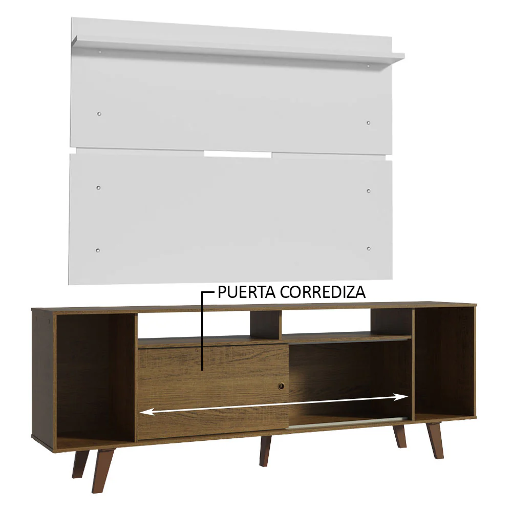 Rack Madesa Cancun con Patas y Panel para TV hasta 65 Pulgadas Marrón/Blanco - Image 6