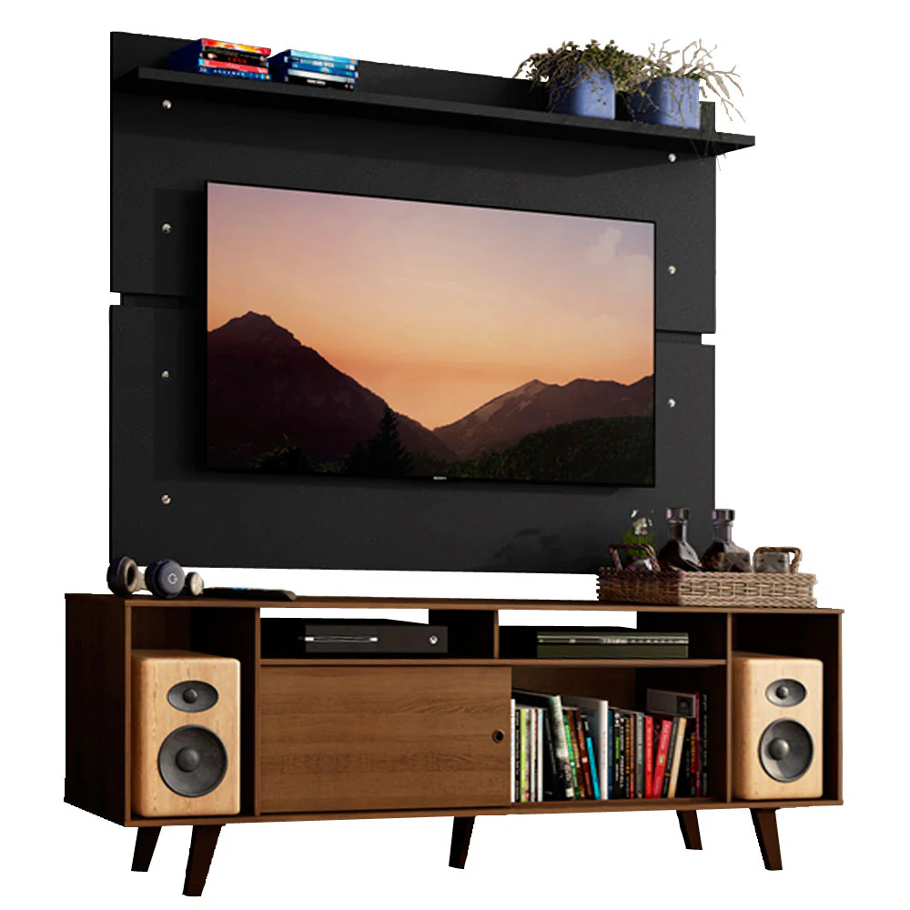 Rack Madesa Cancun con Patas y Panel para TV hasta 65 Pulgadas Marrón/Negro - Image 3