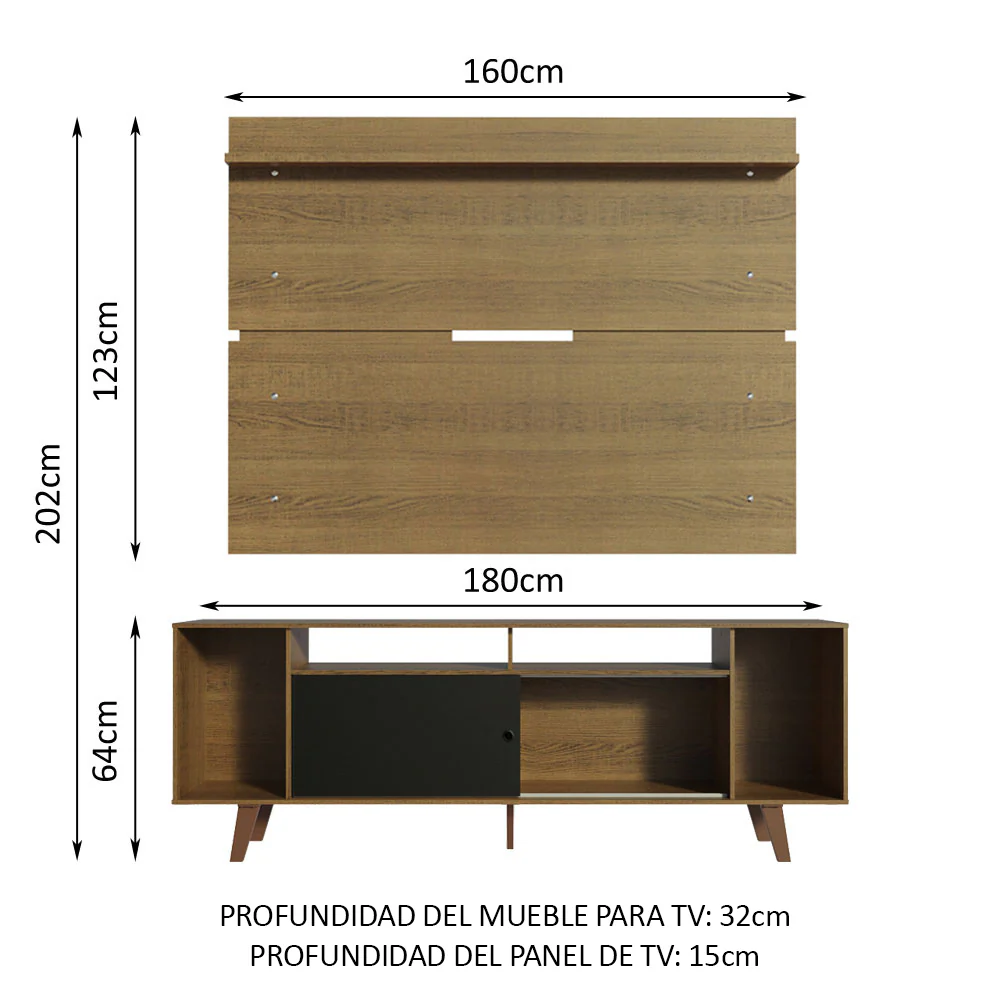 Rack Madesa Cancun con Patas y Panel para TV hasta 65 Pulgadas Marrón/Negro - Image 2