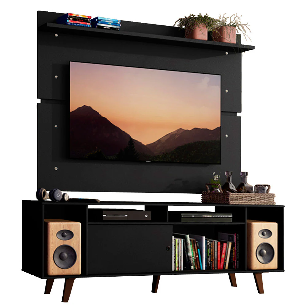Rack Madesa Cancun con Patas y Panel para TV hasta 65 Pulgadas Negro/Negro - Image 3