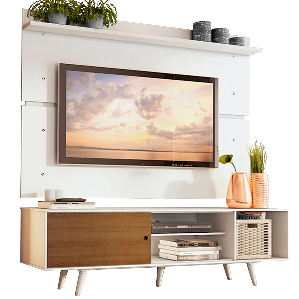 Rack Madesa Dubai con Panel para TV hasta 65 Pulgadas con Patas Blanco/Marrón - Image 3