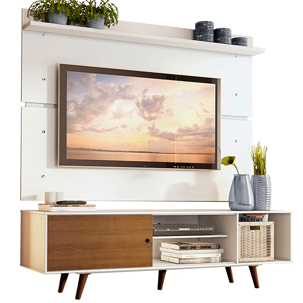Rack Madesa Dubai con Panel para TV hasta 65 Pulgadas con Patas Blanco/Marrón - Image 3