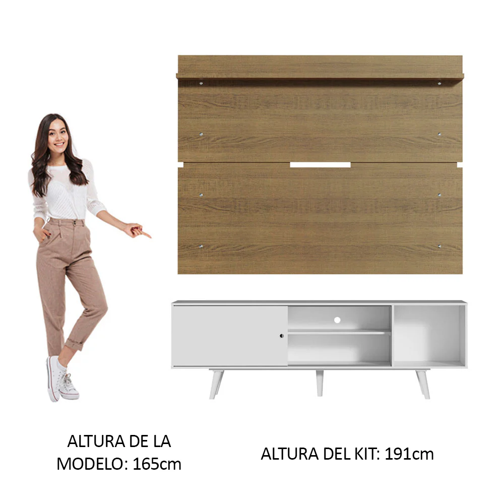 Rack Madesa Dubai con Panel para TV hasta 65 Pulgadas con Patas Blanco/Marrón - Image 4