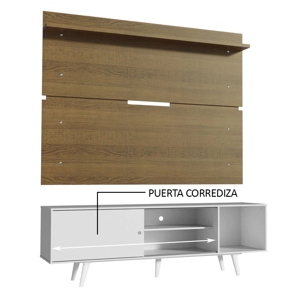 Rack Madesa Dubai con Panel para TV hasta 65 Pulgadas con Patas Blanco/Marrón - Image 6