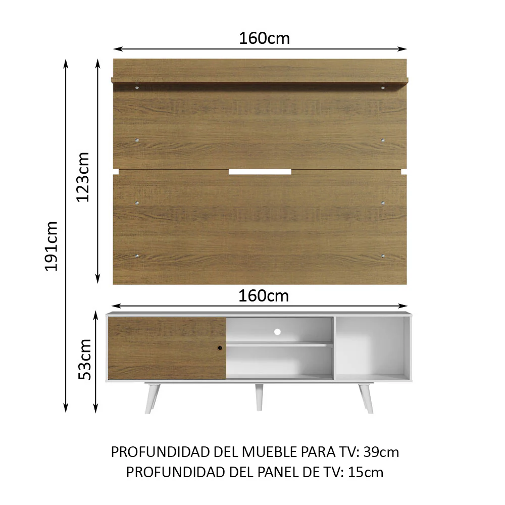 Rack Madesa Dubai con Panel para TV hasta 65 Pulgadas con Patas Blanco/Marrón - Image 2
