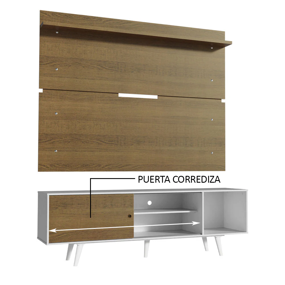 Rack Madesa Dubai con Panel para TV hasta 65 Pulgadas con Patas Blanco/Marrón - Image 6