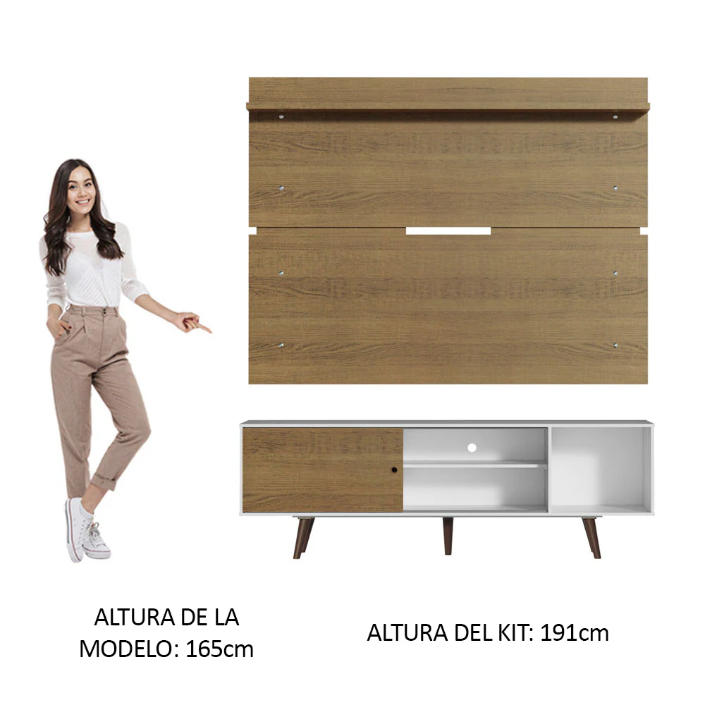 Rack Madesa Dubai con Panel para TV hasta 65 Pulgadas con Patas Blanco/Marrón - Image 4