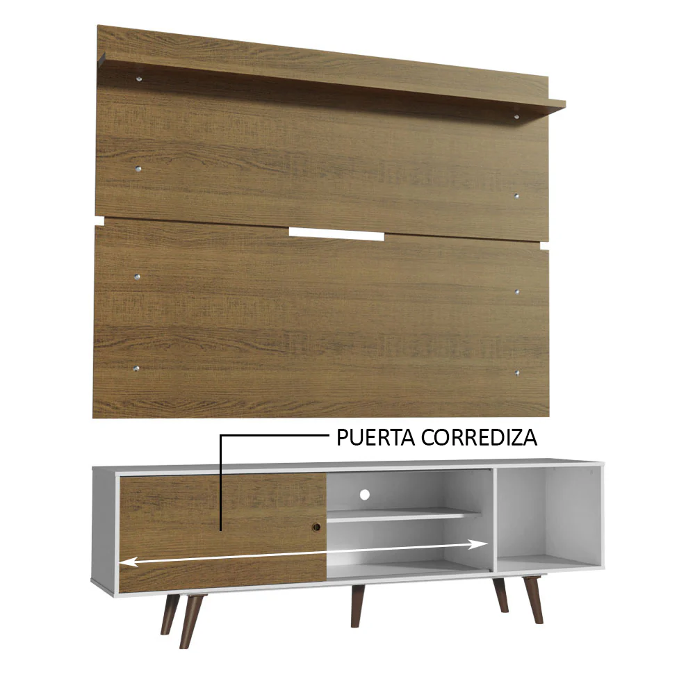 Rack Madesa Dubai con Panel para TV hasta 65 Pulgadas con Patas Blanco/Marrón - Image 6