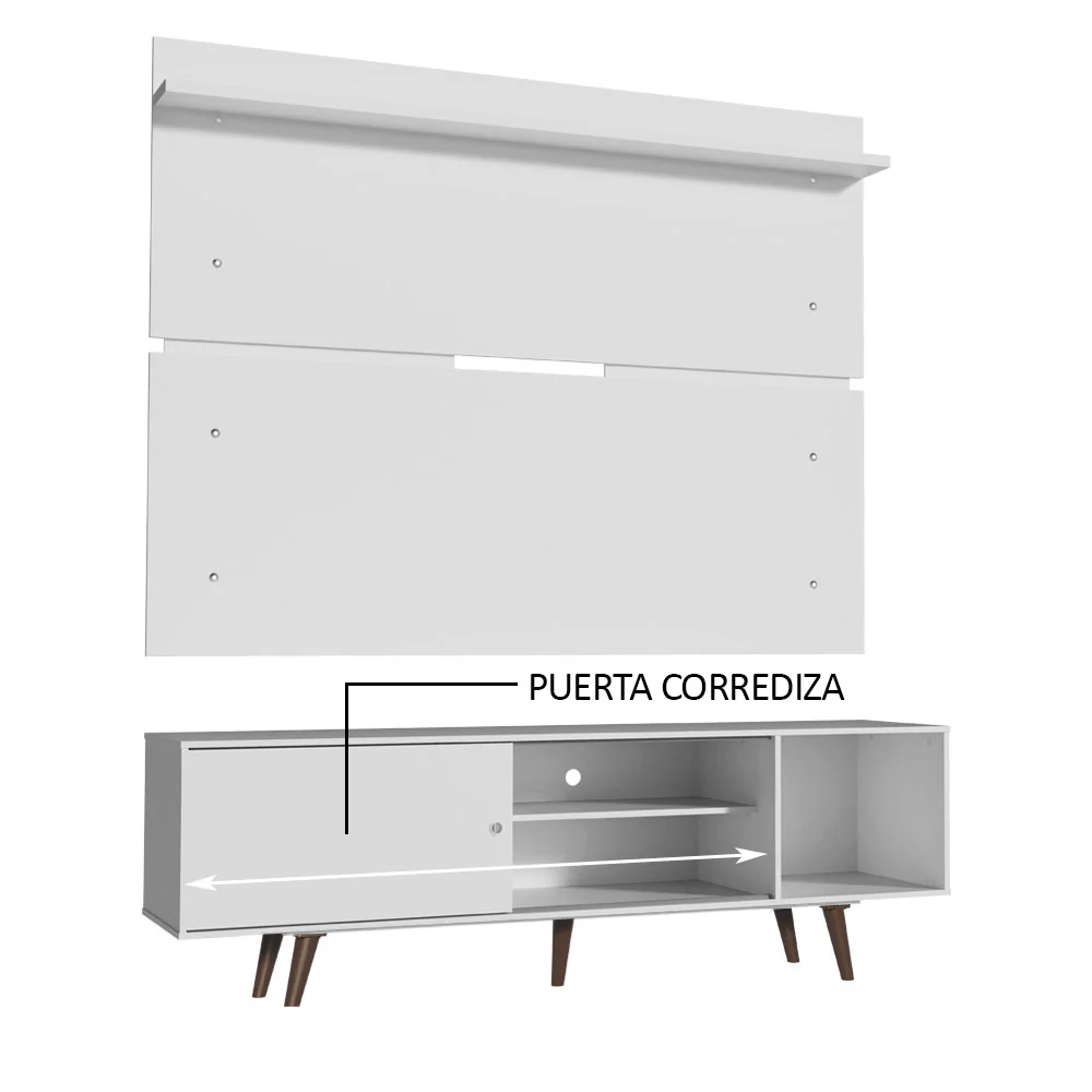 Rack Madesa Dubai con Panel para TV hasta 65 Pulgadas con Patas Blanco/Marrón - Image 6