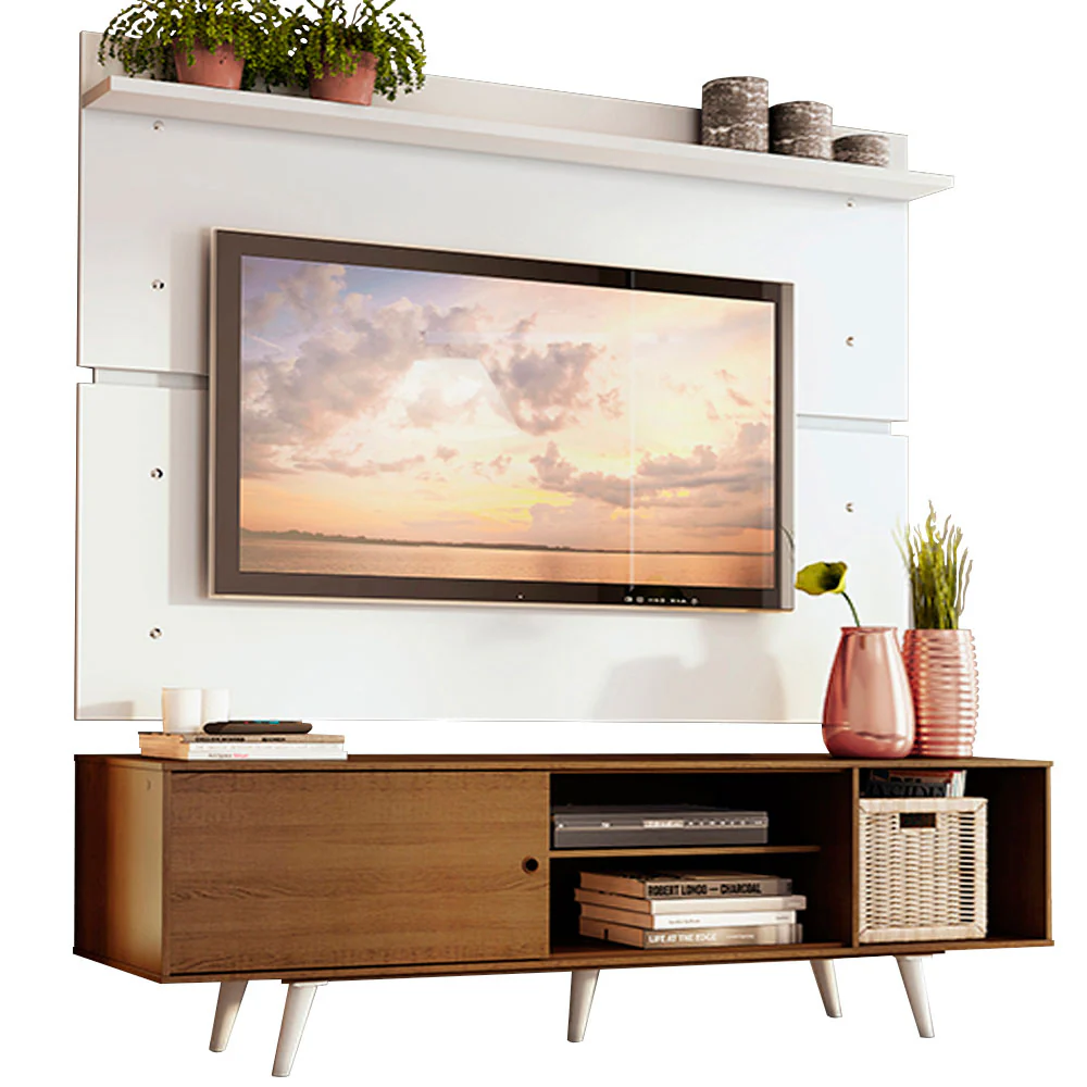 Rack Madesa Dubai con Panel para TV hasta 65 Pulgadas con Patas Marrón/Blanco - Image 3