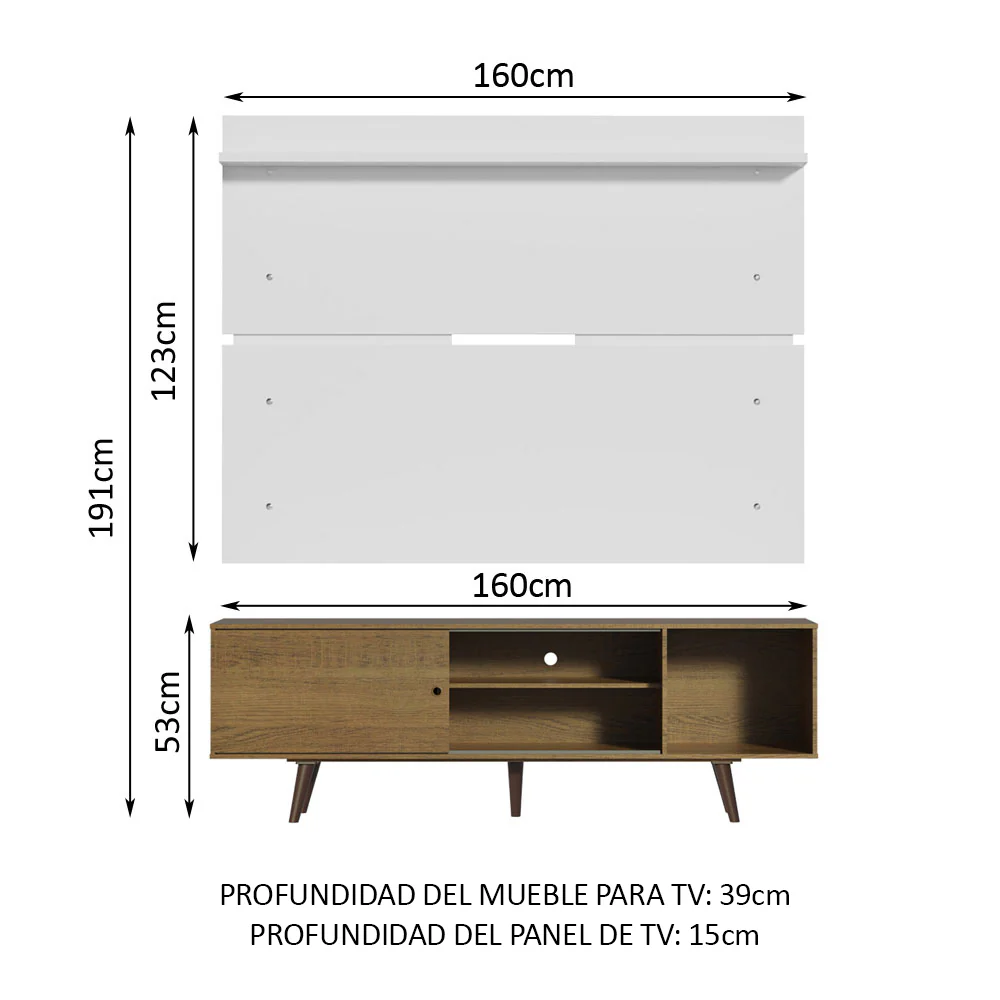 Rack Madesa Dubai con Panel para TV hasta 65 Pulgadas con Patas Marrón/Blanco - Image 2