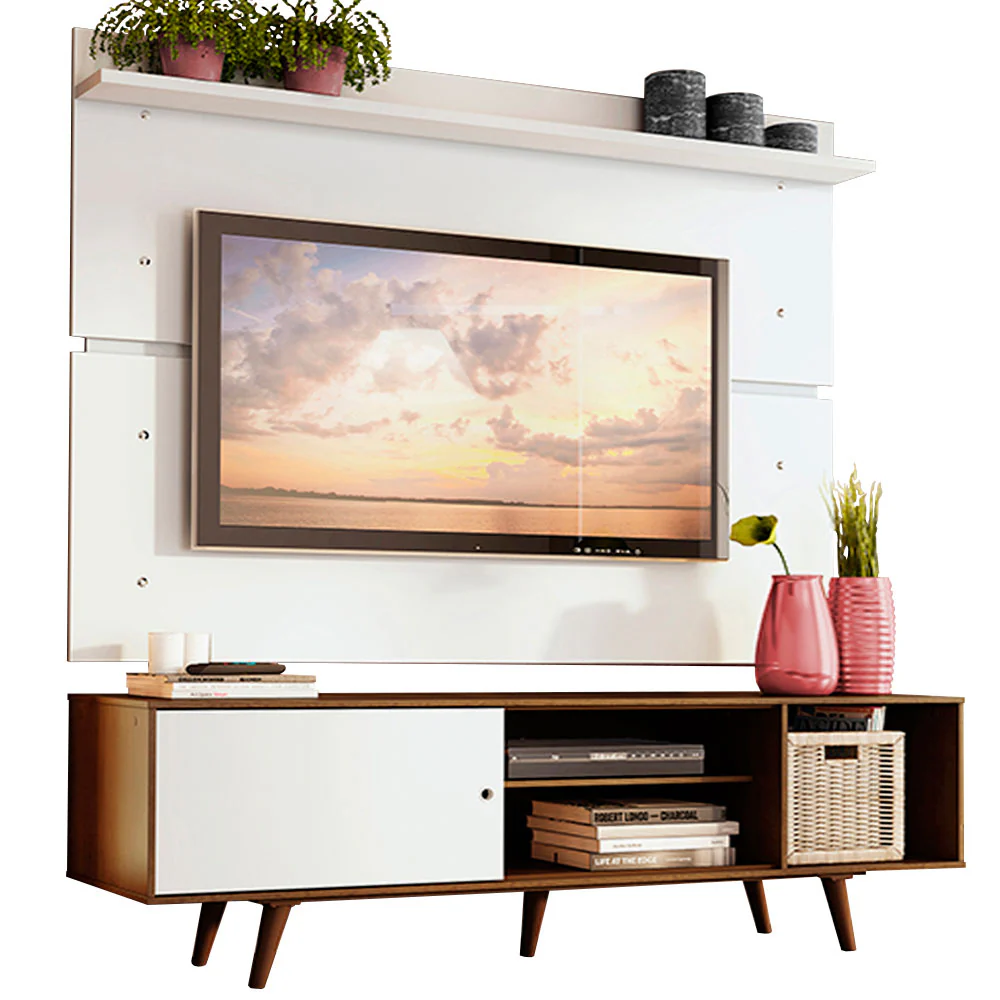 Rack Madesa Dubai con Panel para TV hasta 65 Pulgadas con Patas Marrón/Blanco - Image 3