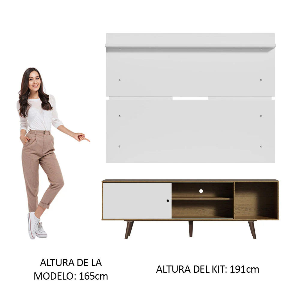 Rack Madesa Dubai con Panel para TV hasta 65 Pulgadas con Patas Marrón/Blanco - Image 4