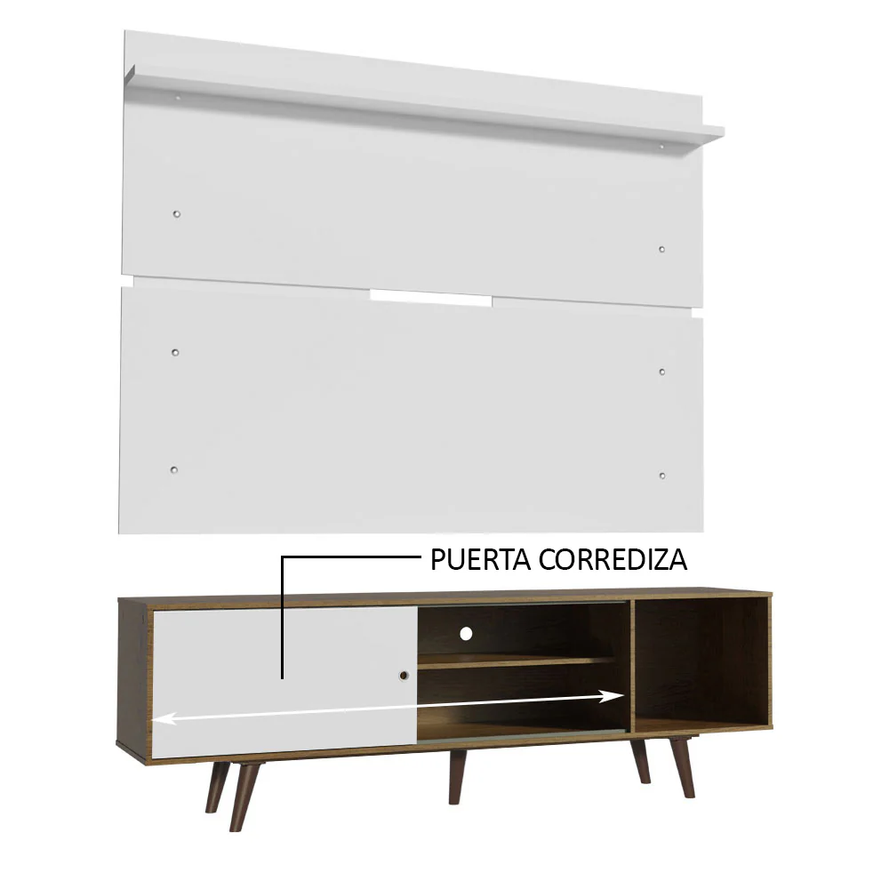 Rack Madesa Dubai con Panel para TV hasta 65 Pulgadas con Patas Marrón/Blanco - Image 6
