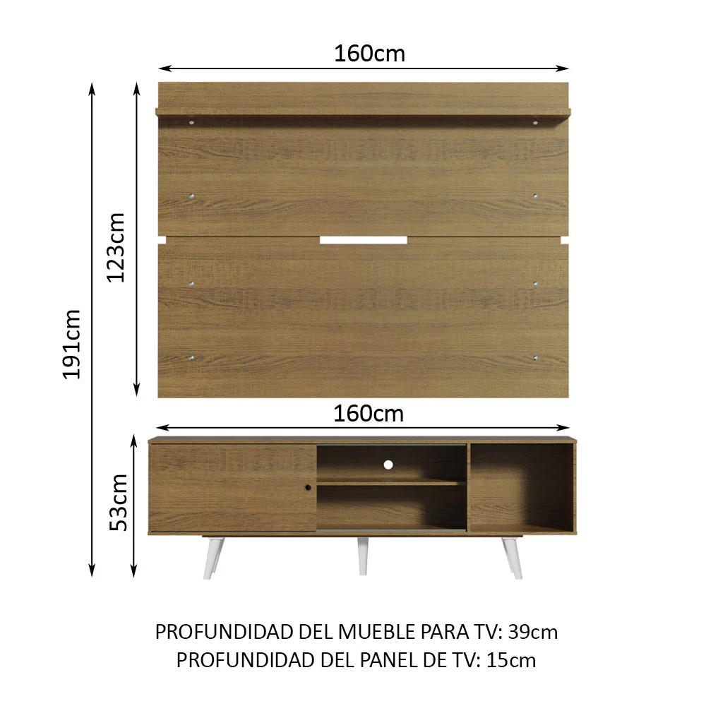 Rack Madesa Dubai con Panel para TV hasta 65 Pulgadas con Patas Marrón/Blanco - Image 2