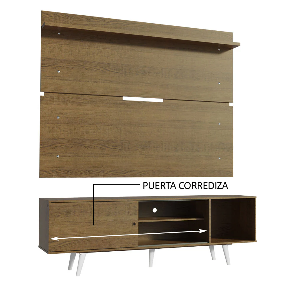 Rack Madesa Dubai con Panel para TV hasta 65 Pulgadas con Patas Marrón/Blanco - Image 6