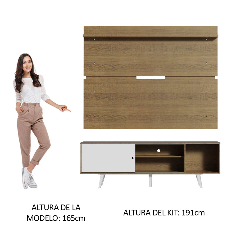 Rack Madesa Dubai con Panel para TV hasta 65 Pulgadas con Patas Marrón/Blanco - Image 4
