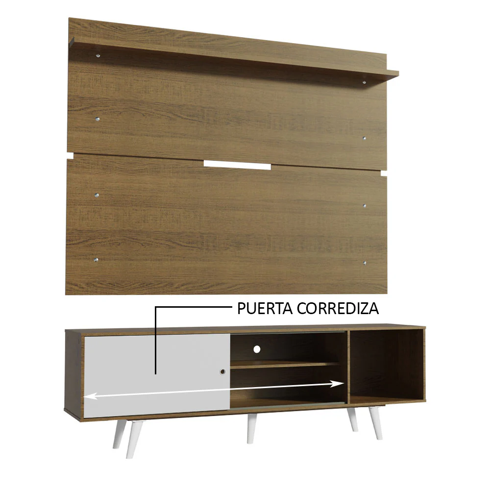 Rack Madesa Dubai con Panel para TV hasta 65 Pulgadas con Patas Marrón/Blanco - Image 6