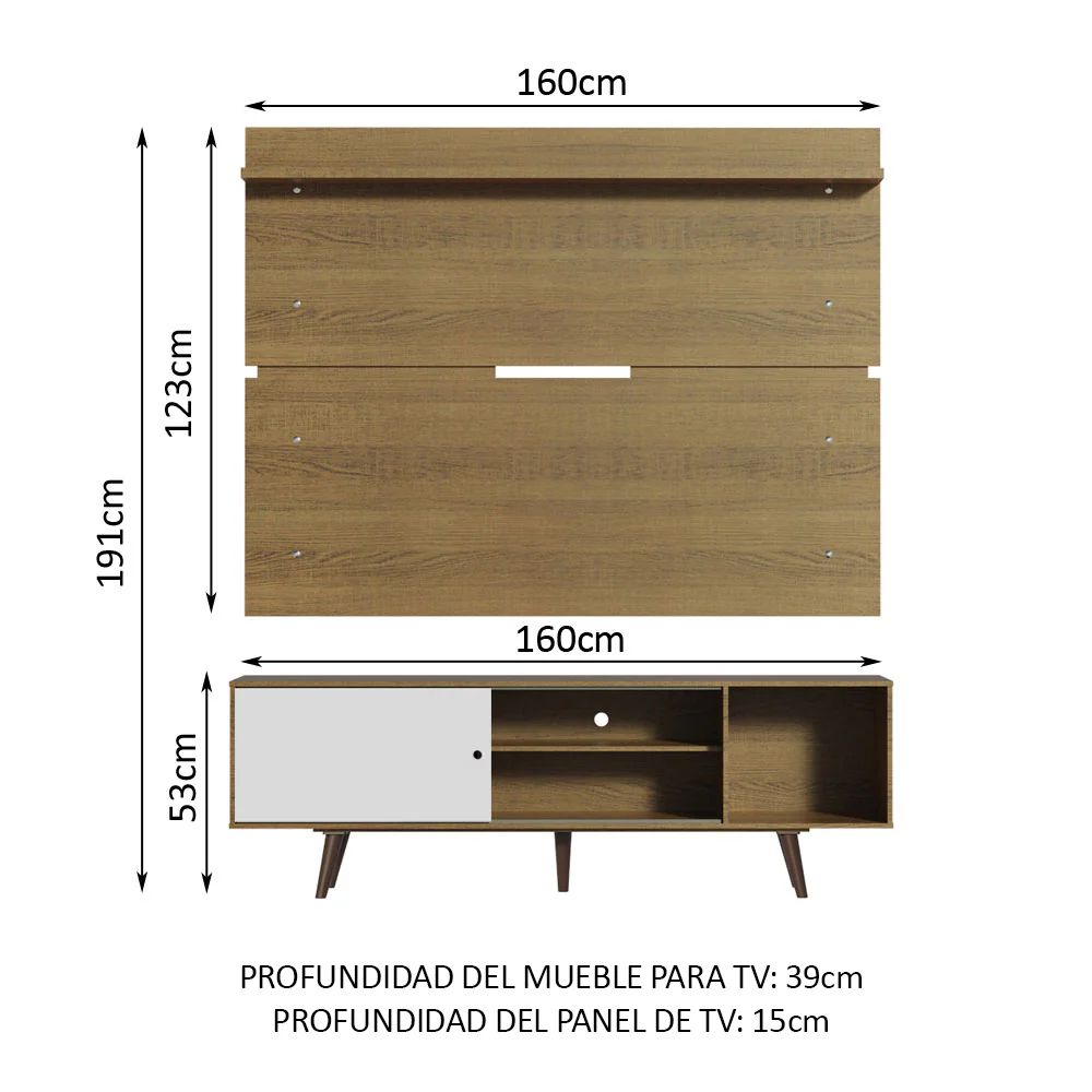 Rack Madesa Dubai con Panel para TV hasta 65 Pulgadas con Patas Marrón/Blanco - Image 2