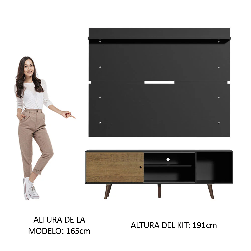 Rack Madesa Dubai con Panel para TV hasta 65 Pulgadas con Patas Negro/Marrón - Image 4