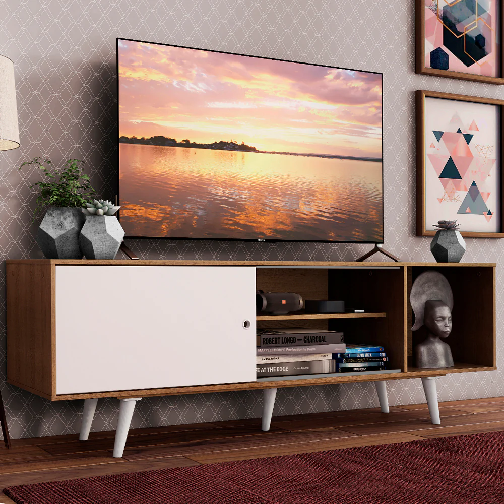 Rack Madesa Dubai para TV hasta 65 Pulgadas con Patas Marrón/Blanco 6E09