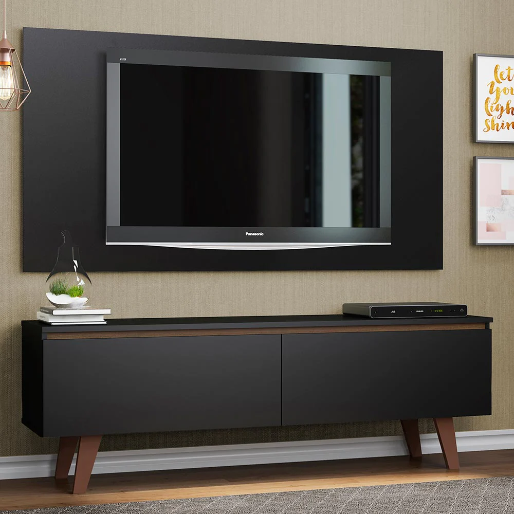 Rack Madesa Le Mans con Panel para TV hasta 55 Pulgadas 2 Puetas Negro